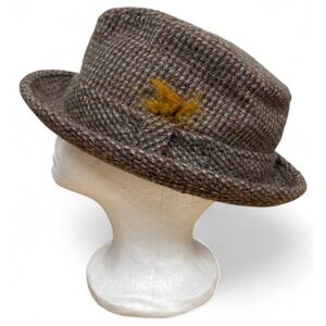 Vintage Pendleton Virgin Wool Tweed Fedora Hat Tan Blue 7